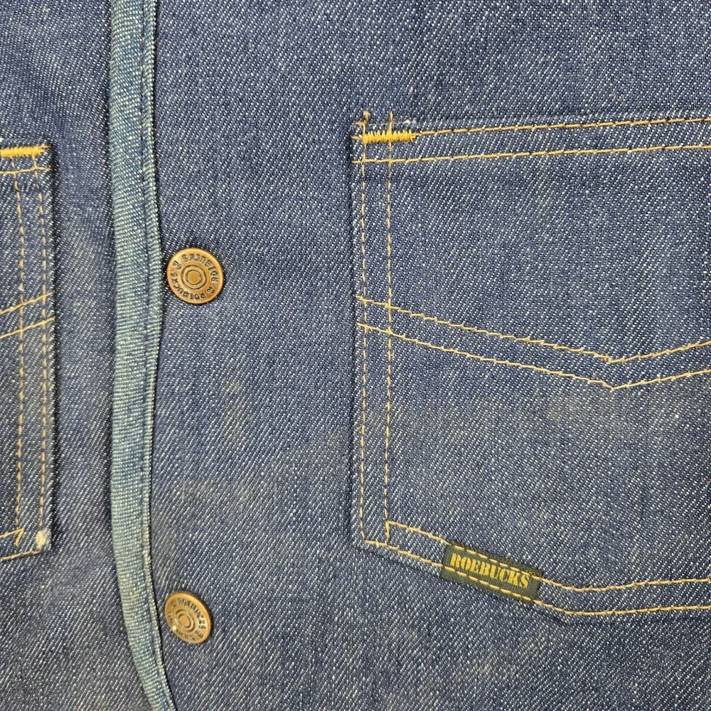 Vintage Roebucks Denim BOA‎ Vest Mens Extra Large 1970s Sears Sherpa Lined